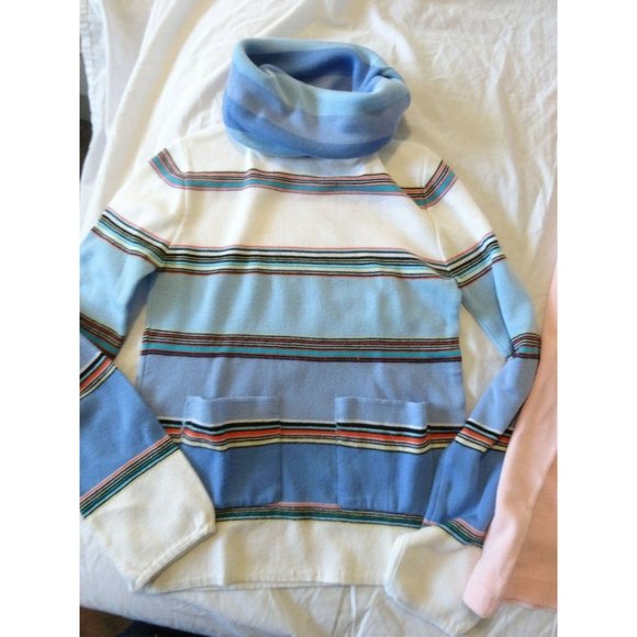 Vtg 70s Lot of 2 TURTLENECK Sweaters Pink Multi-color striped Ladies Junior Sz M - Picture 3 of 6